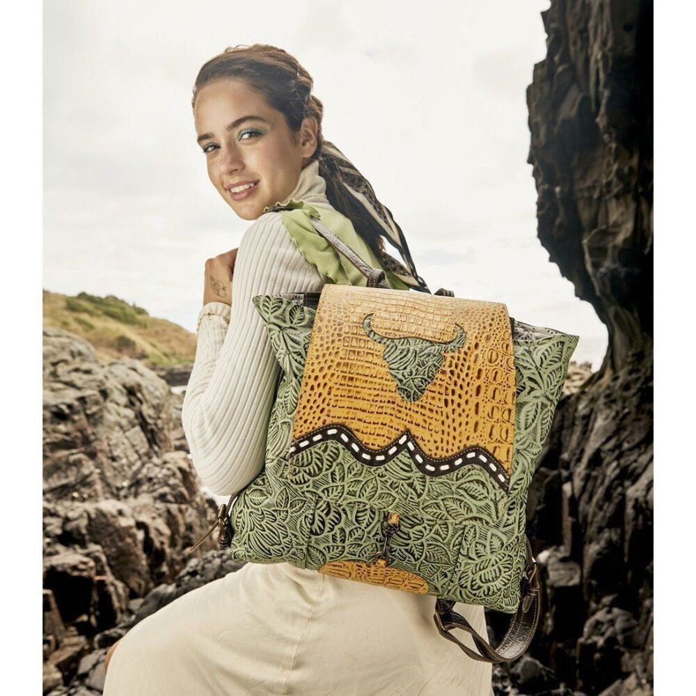 Myra Bag Handmade Bull's Leather & Hairon Upcycled Canvas Backpack